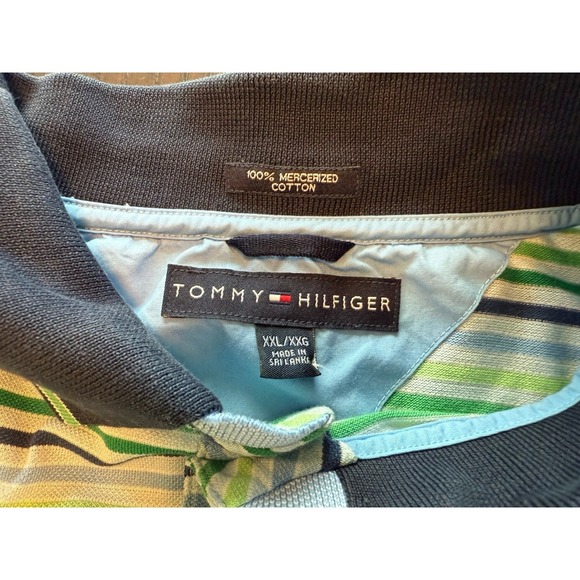 Tommy Hilfiger Striped Polo Men's XL Embroidered Short Sleeve Green Blue - Picture 5 of 9